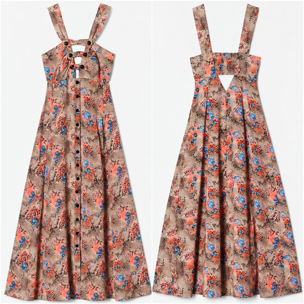 Maison Mayle Patapan Silk Maxi Dress Size 2 in Cairo Lily Floral Animal Print